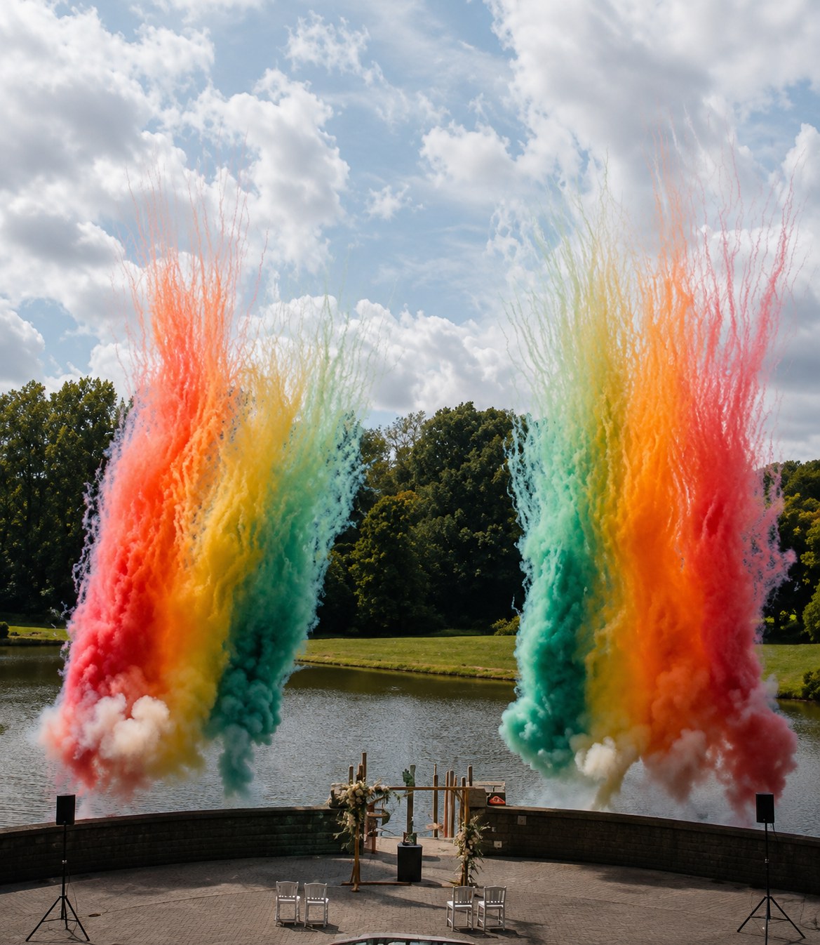 Effets pyrotechniques multicolores pour événement en plein air