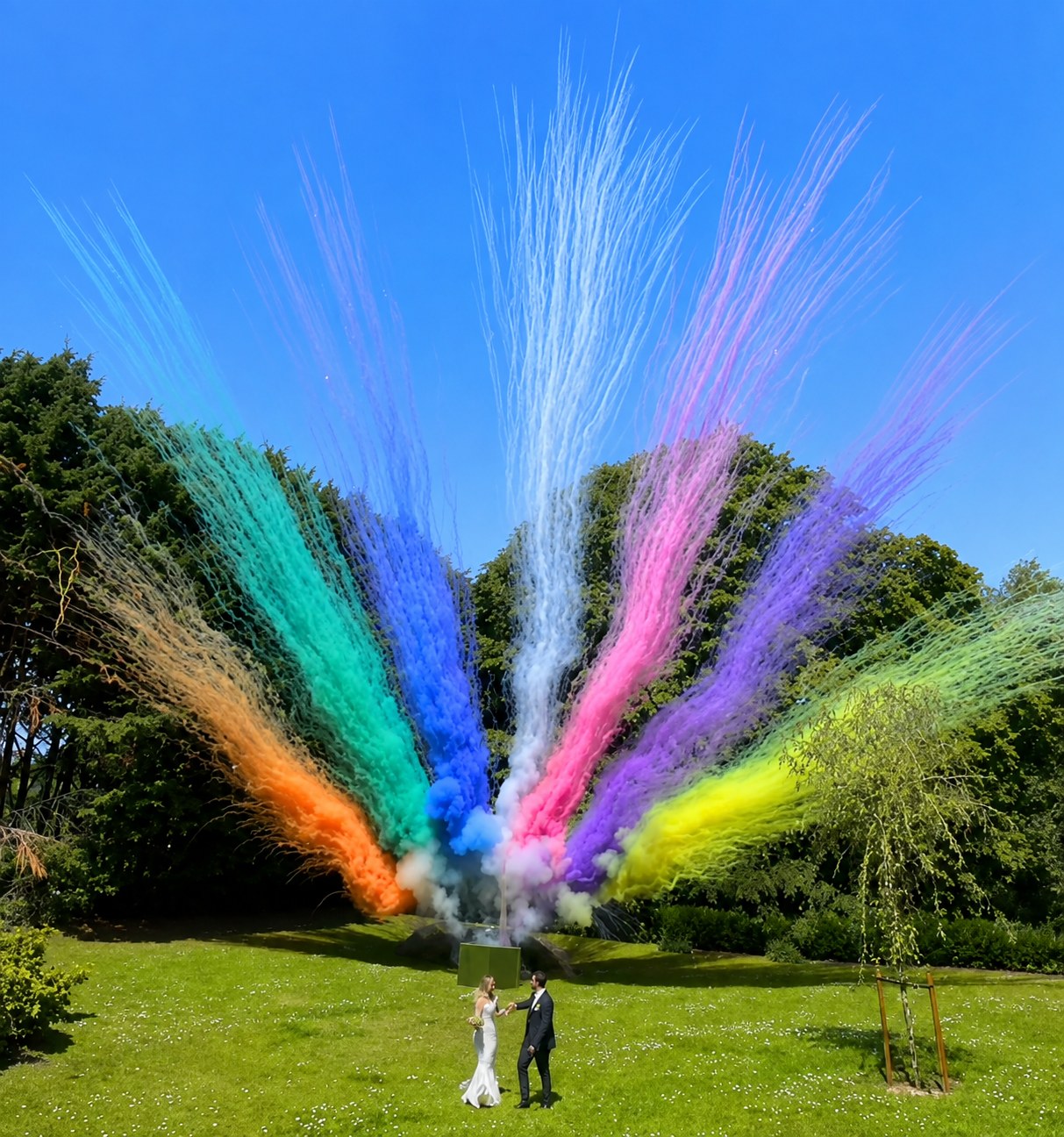 Pyrotechnie rose et orange pour célébration en extérieur