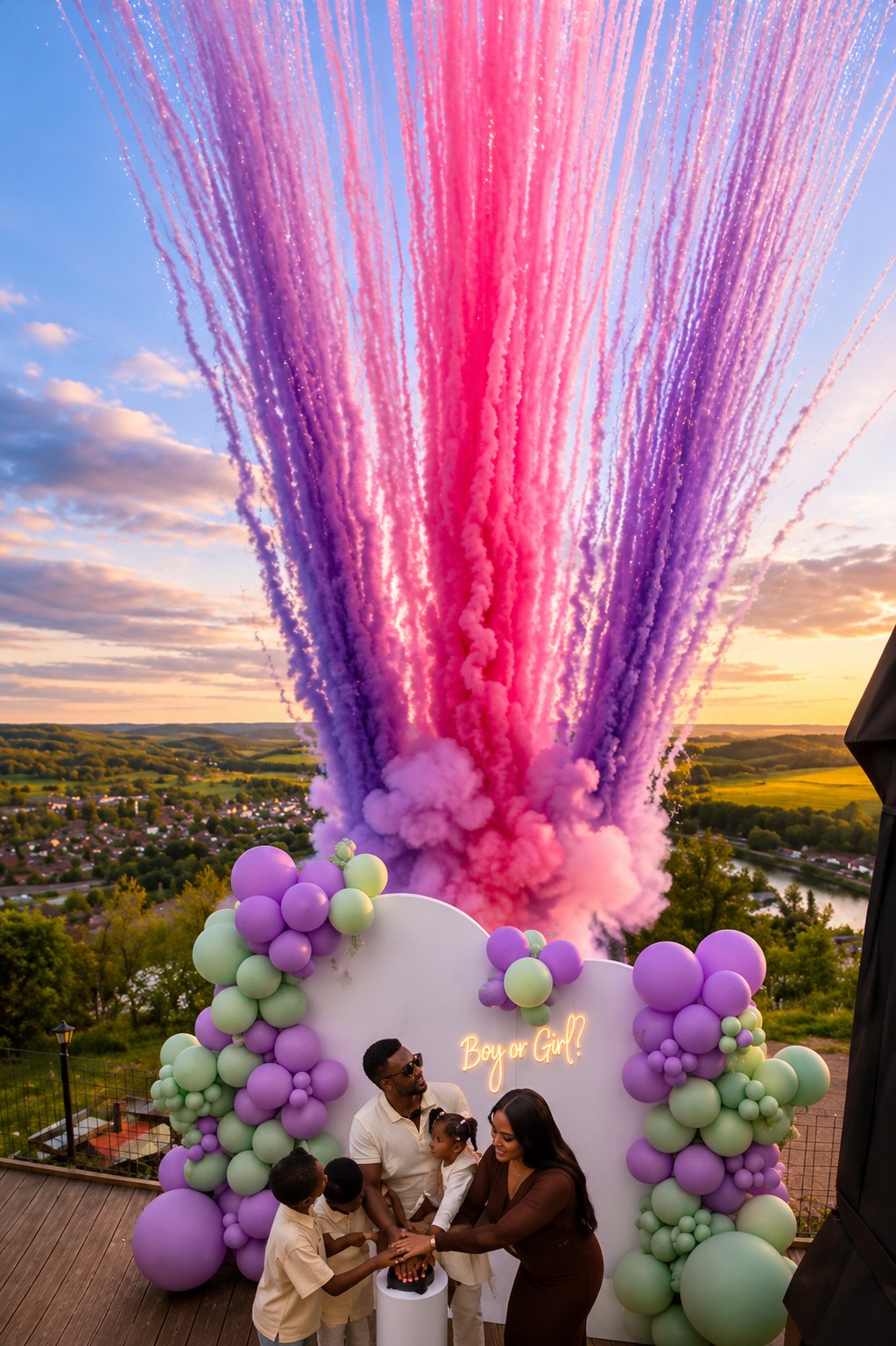 Pyrotechnie rose et violette pour Gender Reveal