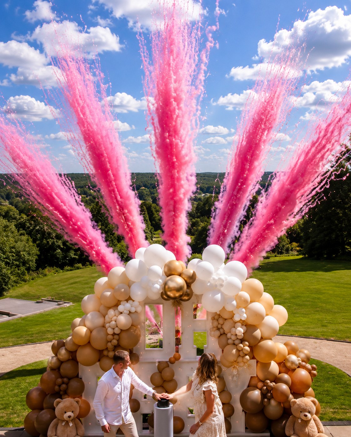 Pyrotechnie rose de jour pour Gender Reveal