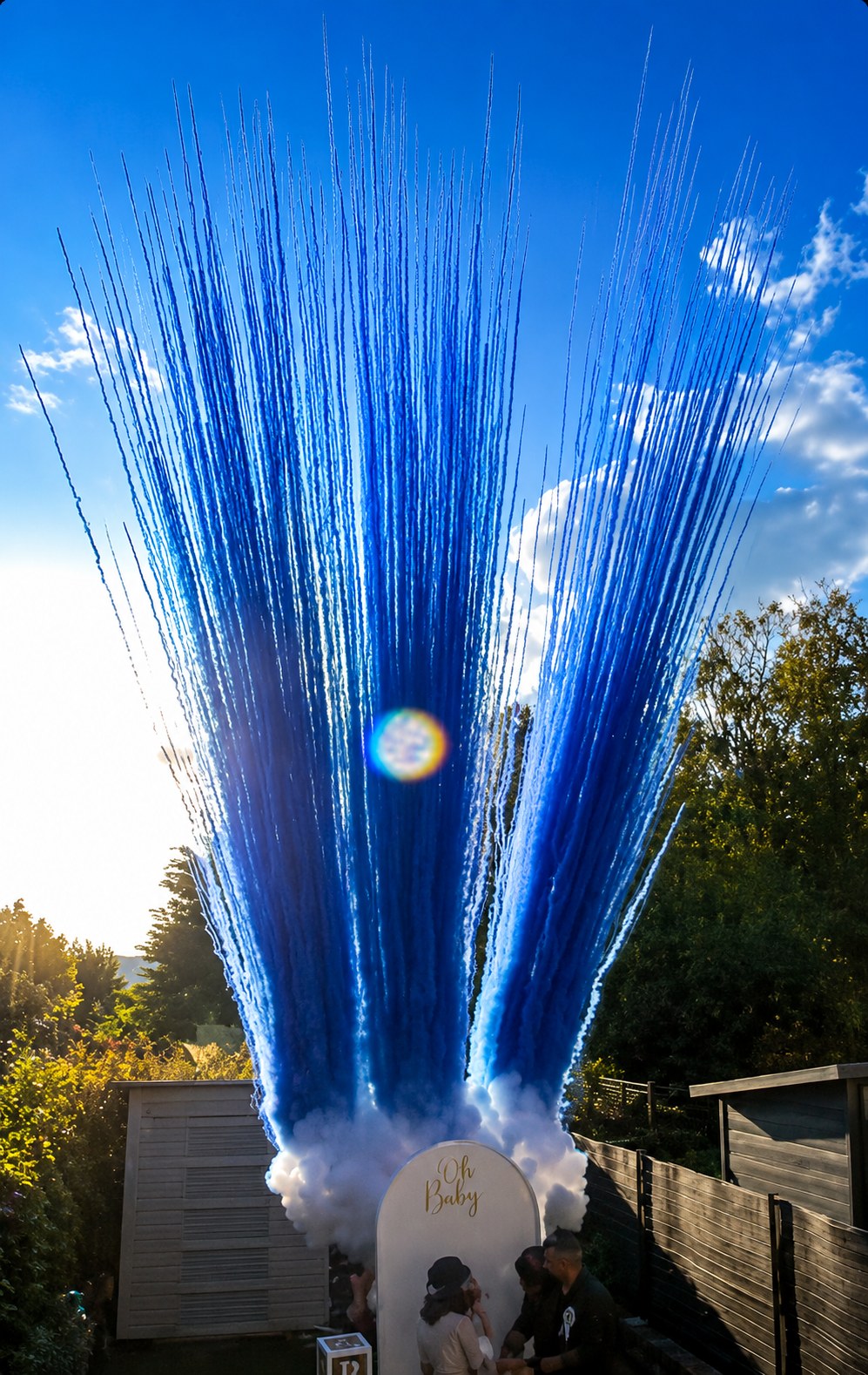 Pyrotechnie de jour bleue pour Gender Reveal